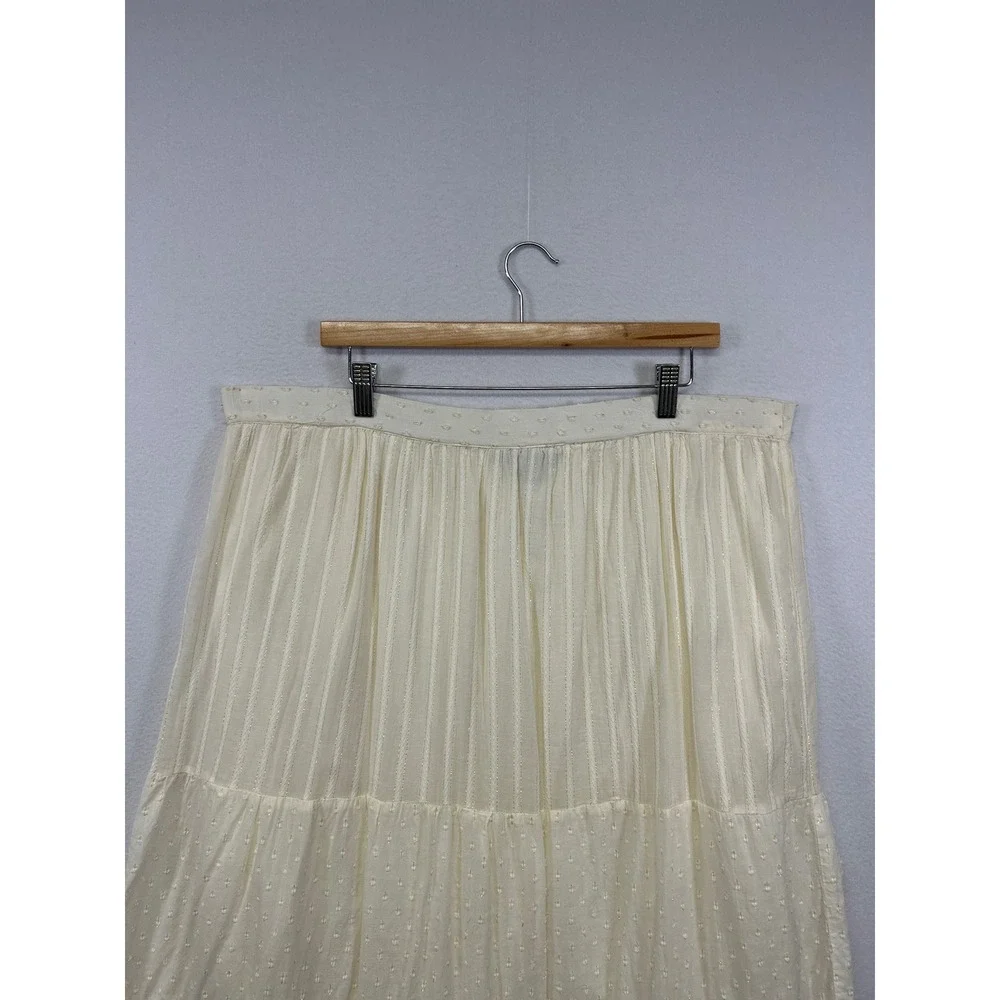 RD+Koko Boho Cottagecore Women Large Cream Gold Metallic Tiered Midi Skirt
